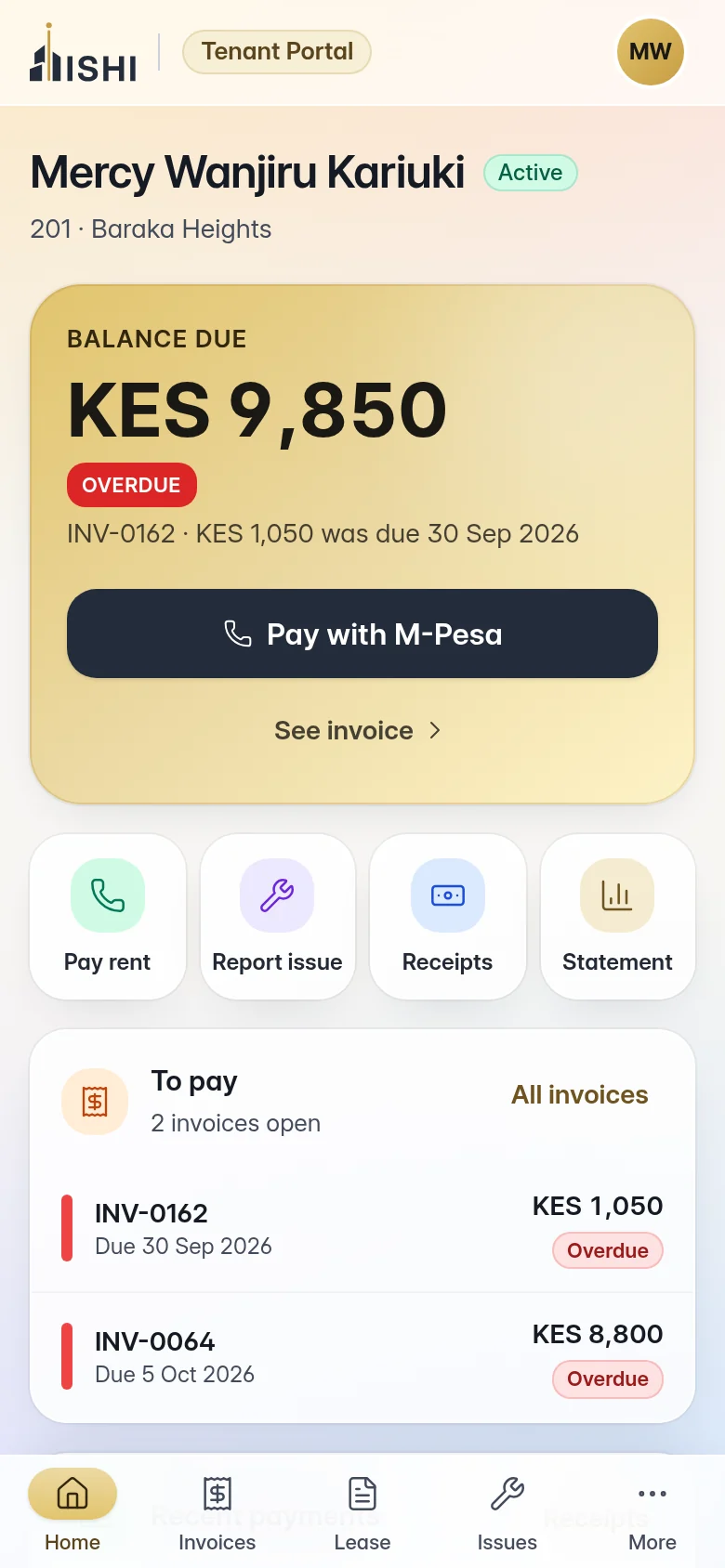 The ISHI tenant portal